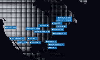 16
LOS ANGELES, CA
SEATTLE, WA
KANSAS CITY, MO
PHILADELPHIA, PA
CHICAGO, IL
WASHINGTON, DC
NEW YORK, NY
BOSTON, MA
TORONTO
MONTREAL, QUEBEC
330 MILES FROM NYC
2,474 MILES FROM LA
DALLAS, TX
HOUSTON, TXAUSTIN, TX
MIAMI, FL
FT LAUDERDALE, FL
ORLANDO, FL
 