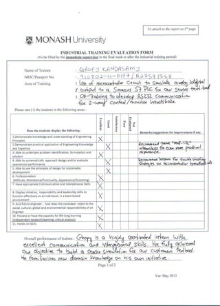 Industrial Training Evaluation Form
