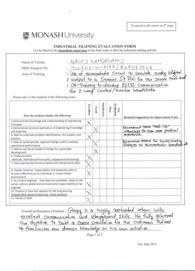 Industrial Training Evaluation Form