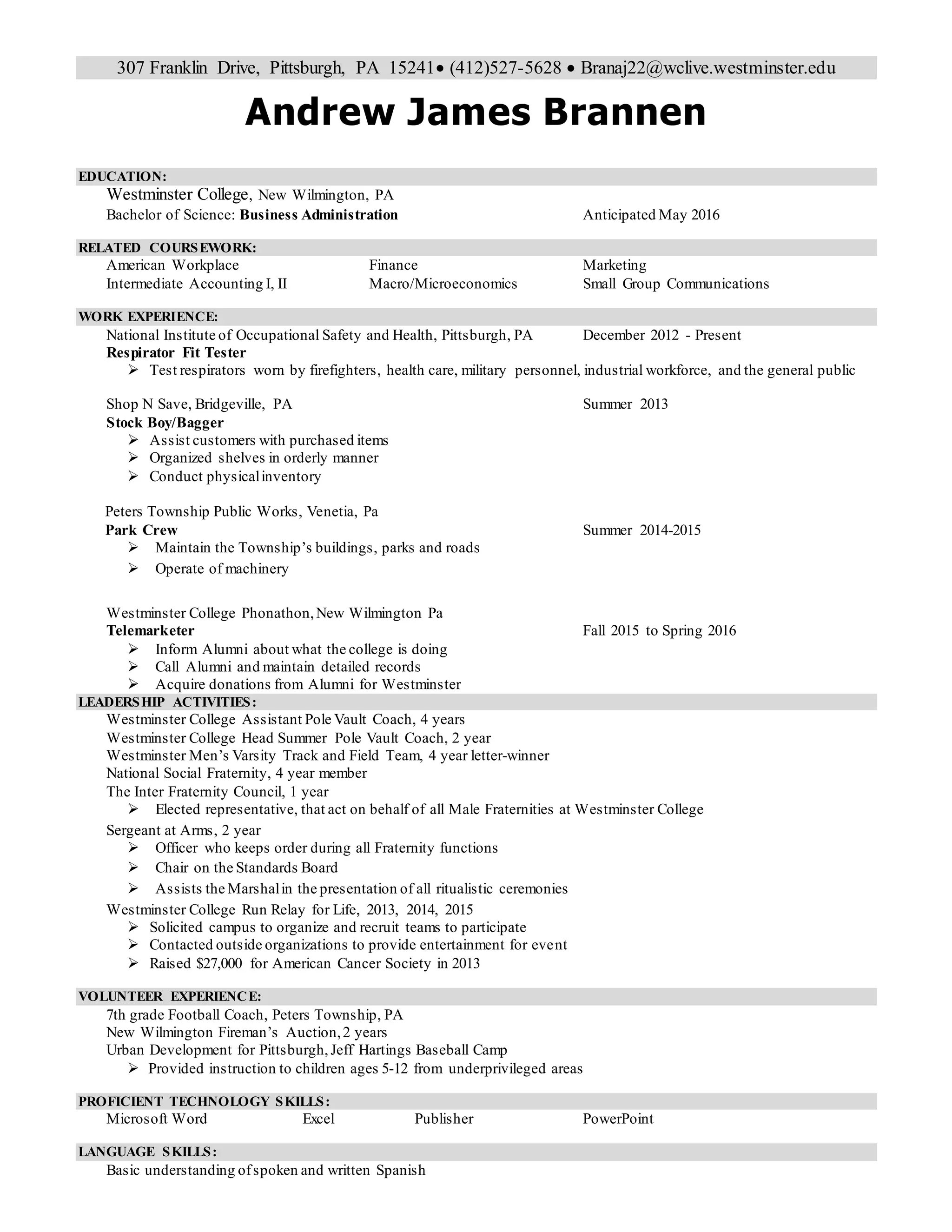 resume Andrew Brannen final | PDF
