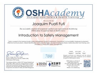 Trained certif. Safety Management