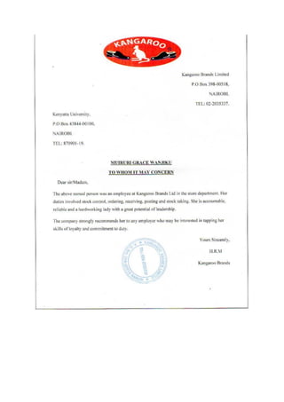 Grace Wanjiku Kangaroo Ltd Recommendation Letter