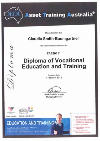 Claudia Baumgartner - Diploma of Vocational Education and Training