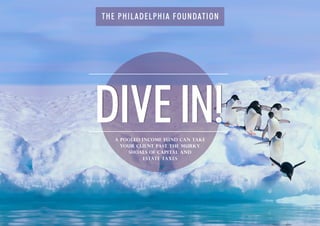 A POOLED INCOME FUND CAN TAKE
YOUR CLIENT PAST THE MURKY
SHOALS OF CAPITAL AND
ESTATE TAXES
THE PHILADELPHIA FOUNDATION
DIVEIN!
 