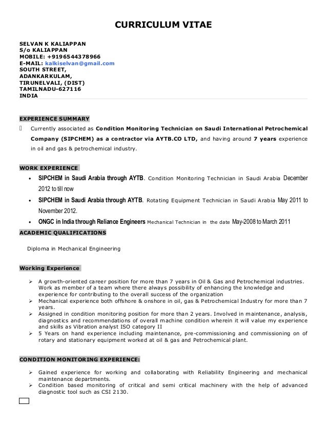 Selvan CM Technician CV