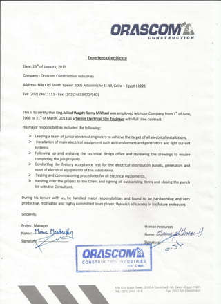 Orascom Experience Certificate