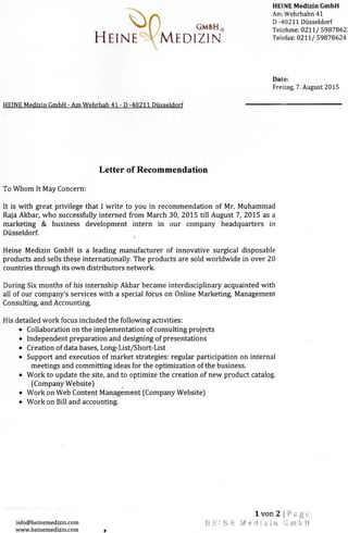 Letter of Recommendation Heine Medizin GmbH