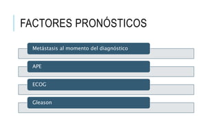 FACTORES PRONÓSTICOS
Metástasis al momento del diagnóstico
APE
ECOG
Gleason
 