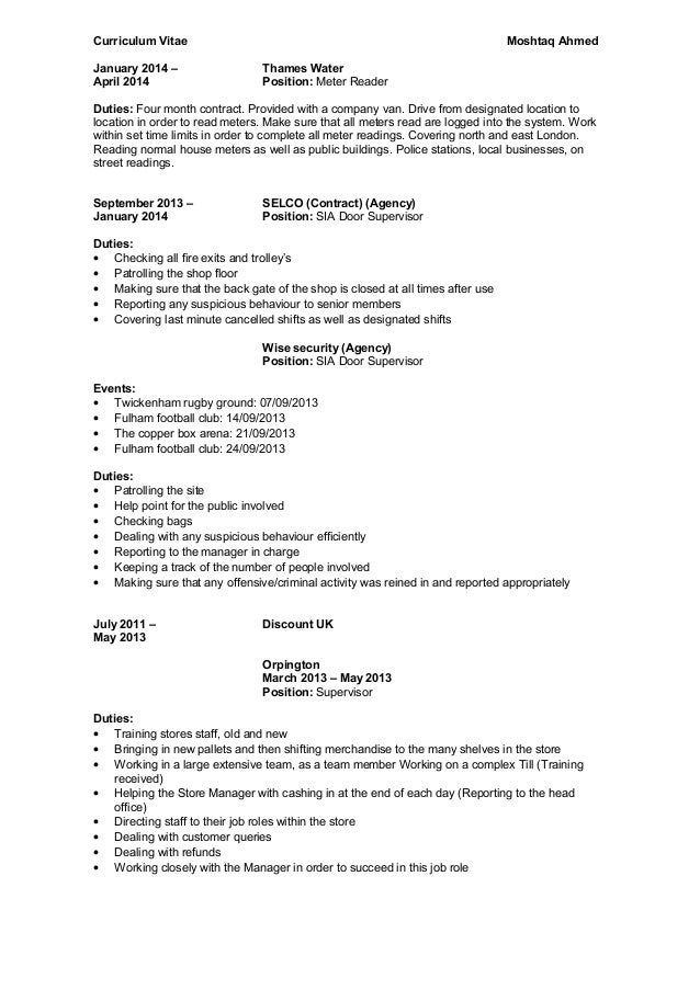 door supervisor cv
