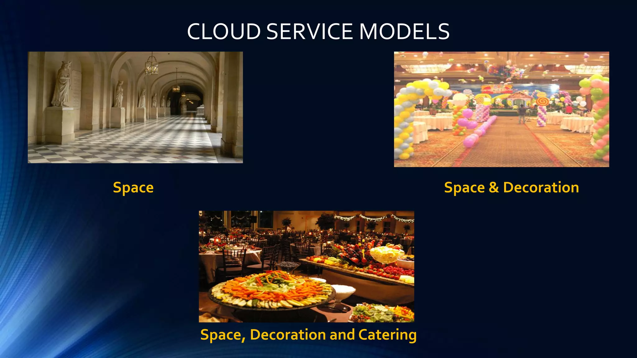 CLOUD SERVICE MODELS
Space Space & Decoration
Space, Decoration and Catering
 