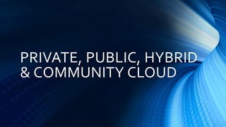 PRIVATE, PUBLIC, HYBRID
& COMMUNITY CLOUD
 