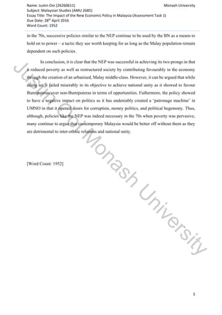 The Impact of the New Economic Policy in Malaysia | PDF