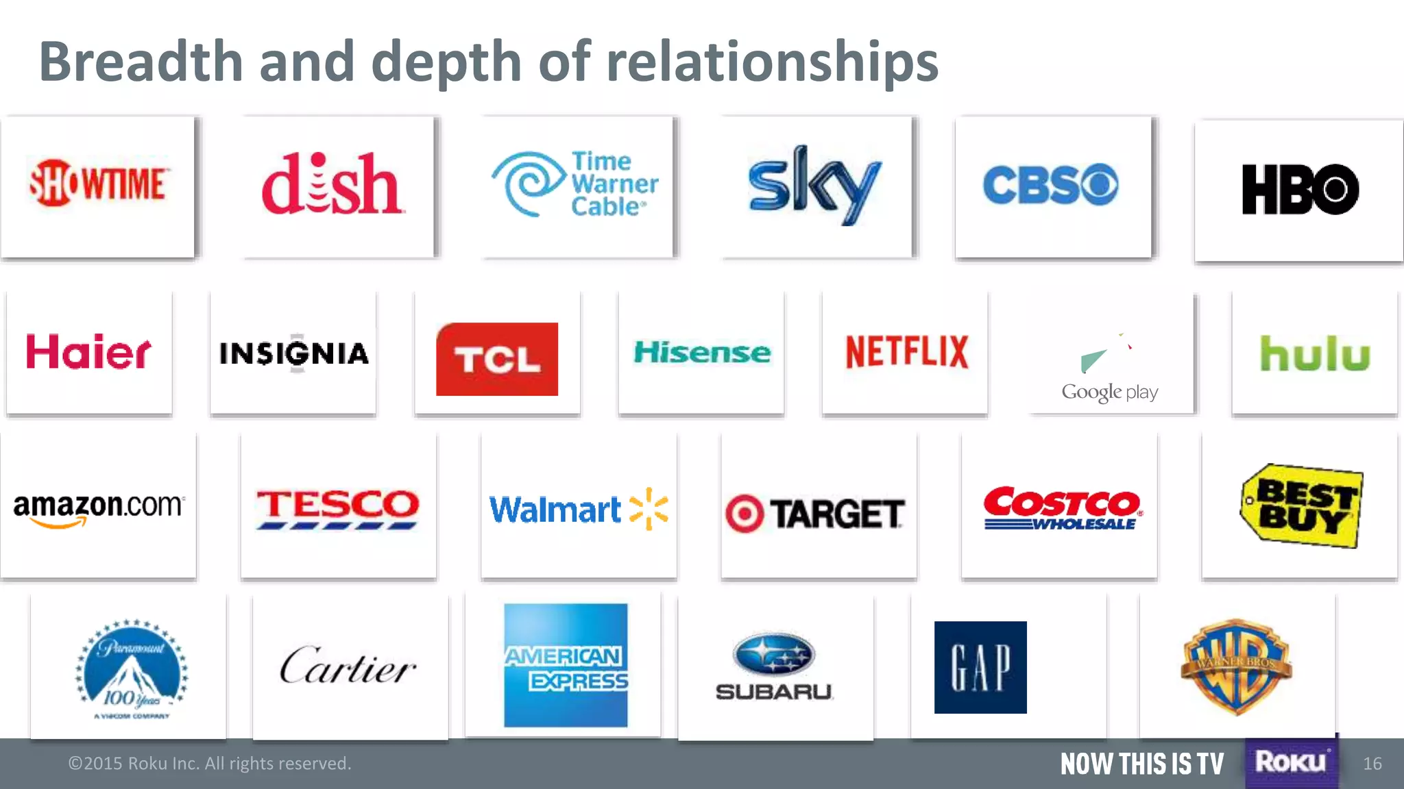 ©2015 Roku Inc. All rights reserved.
®
16
Breadth and depth of relationships
 