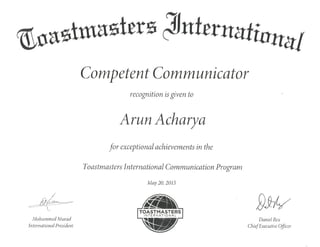 Arun Certificates Competent Communicator 2015