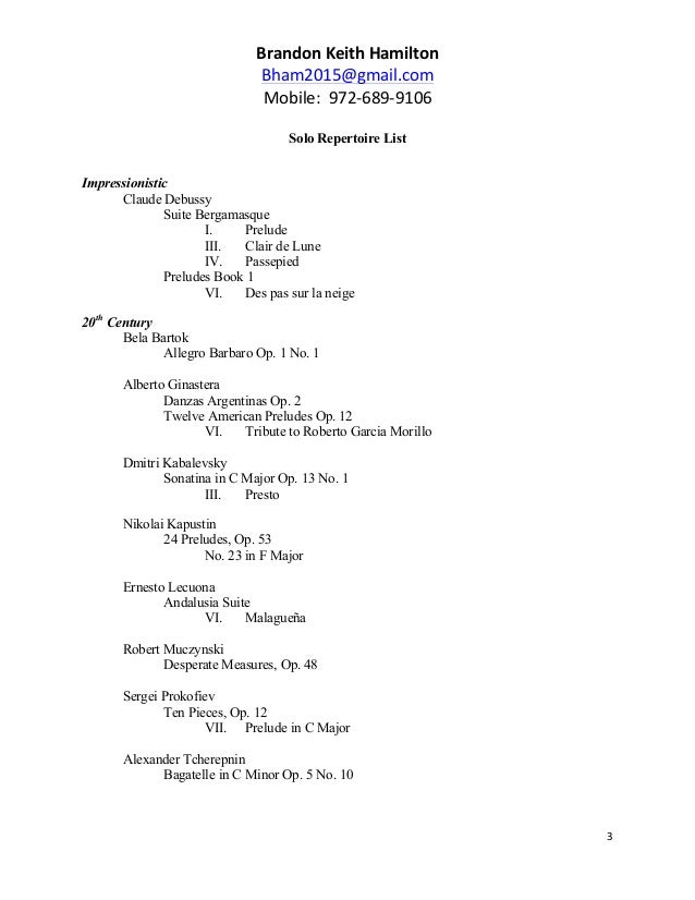 piano audition repertoire list