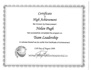 Jerry Hogan Team Leadership Certificate
