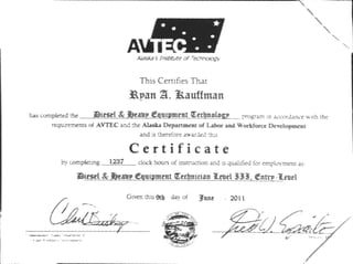 AVTEC Certificate