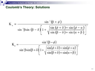Foundation Analysis and Design: Dr. Amit Prashant
Coulomb’s Theory: SolutionsCoulomb’s Theory: Solutionsyy
14
 