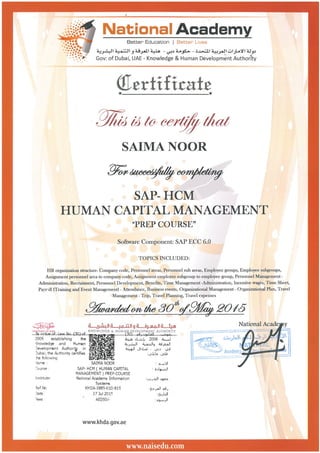 Saima Noor - SAP HCM Certificate