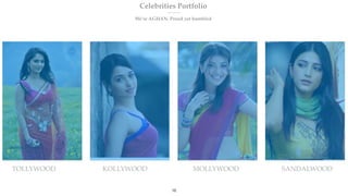 Celebrities Portfolio
We’re AGHAN. Proud yet humbled
TOLLYWOOD KOLLYWOOD SANDALWOODMOLLYWOOD
16
 