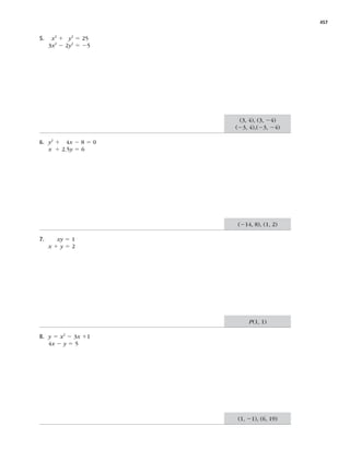 457
5. Y2
1 y2
5 25
3Y2
2 2y2
5 25
	


	
24)
(2


	2
24)
6. y2
1 4Y 2 8 5 0
 Y 1 2.5y 5 6
(2


	


7. YZ 5 1
 Y 1 y 5 2
P	


8. y 5 Y2
2 3Y 11
4Y 2 y 5 5
	
2

	


 
