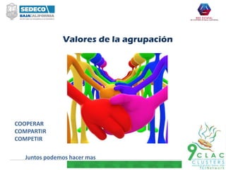 Valores de la agrupación
Juntos podemos hacer mas
COOPERAR
COMPARTIR
COMPETIR
 