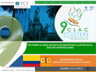 FACTORES CLAVES DE ÉXITO EN INICIATIVAS CLUSTER EN EL
SECTOR AGROPECUARIO
Daniel Pérez Correa
CONSULTOR CLUSTER DEVELOPMENT COLOMBIA
 