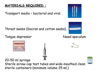 Decron Lab Test COLLECTION AND TRANSPORT OF SAMPLES IN MICROBIOLOGY .ppt