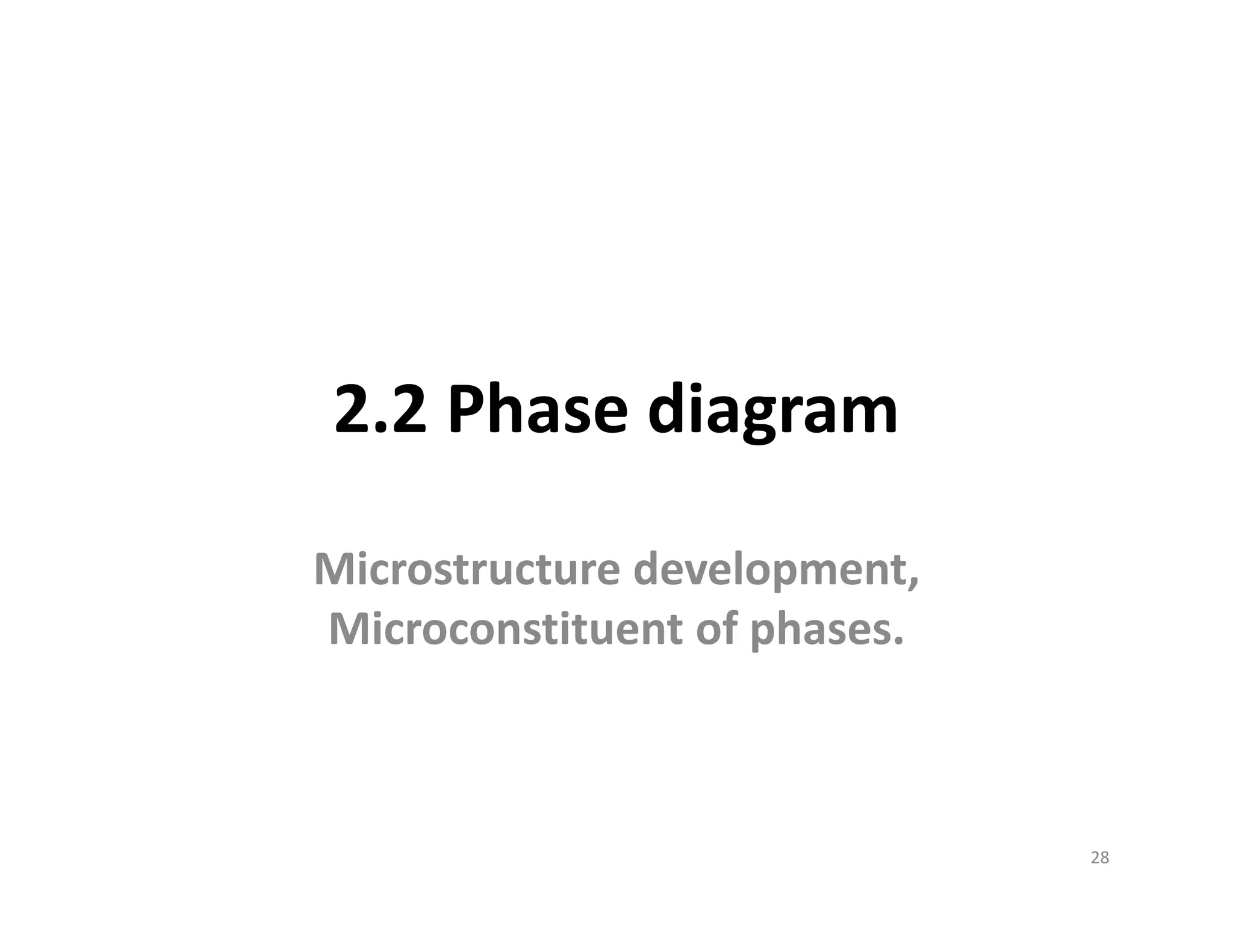 2.2 Phase diagram
Microstructure development, 
Microconstituent of phases.
28
 