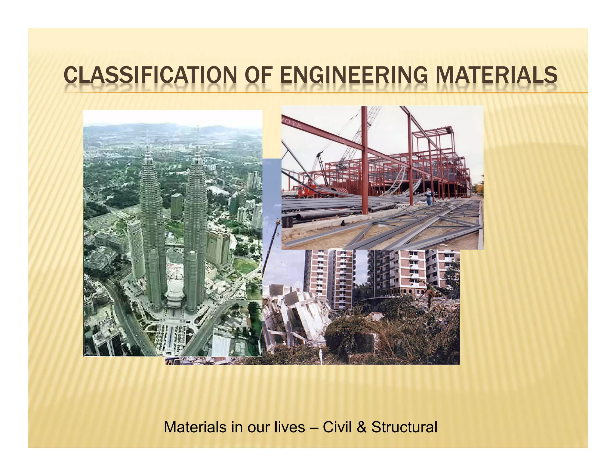 CLASSIFICATION OF ENGINEERING MATERIALS
Materials in our lives – Civil & Structural
 