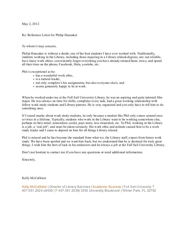 employer recomendation letter