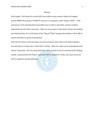 Social Skills Lesson Plans | PDF