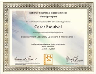 Certificado Bioseguridad - Biosafety Operations and Maintenance II