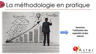10
La méthodologie en pratique
Favoriser
l’utilisation des
capacités et des
talents
 