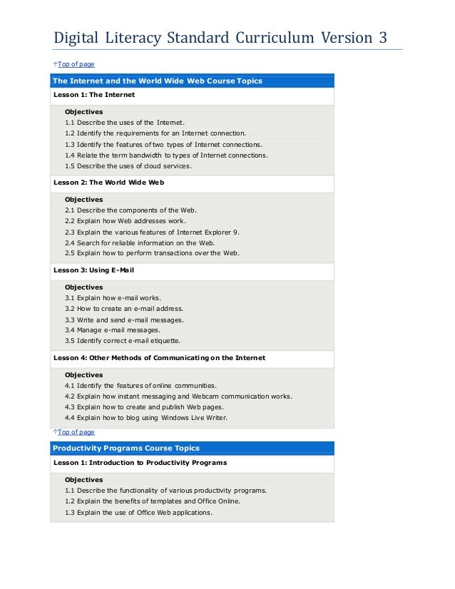 Digital Literacy Objectives