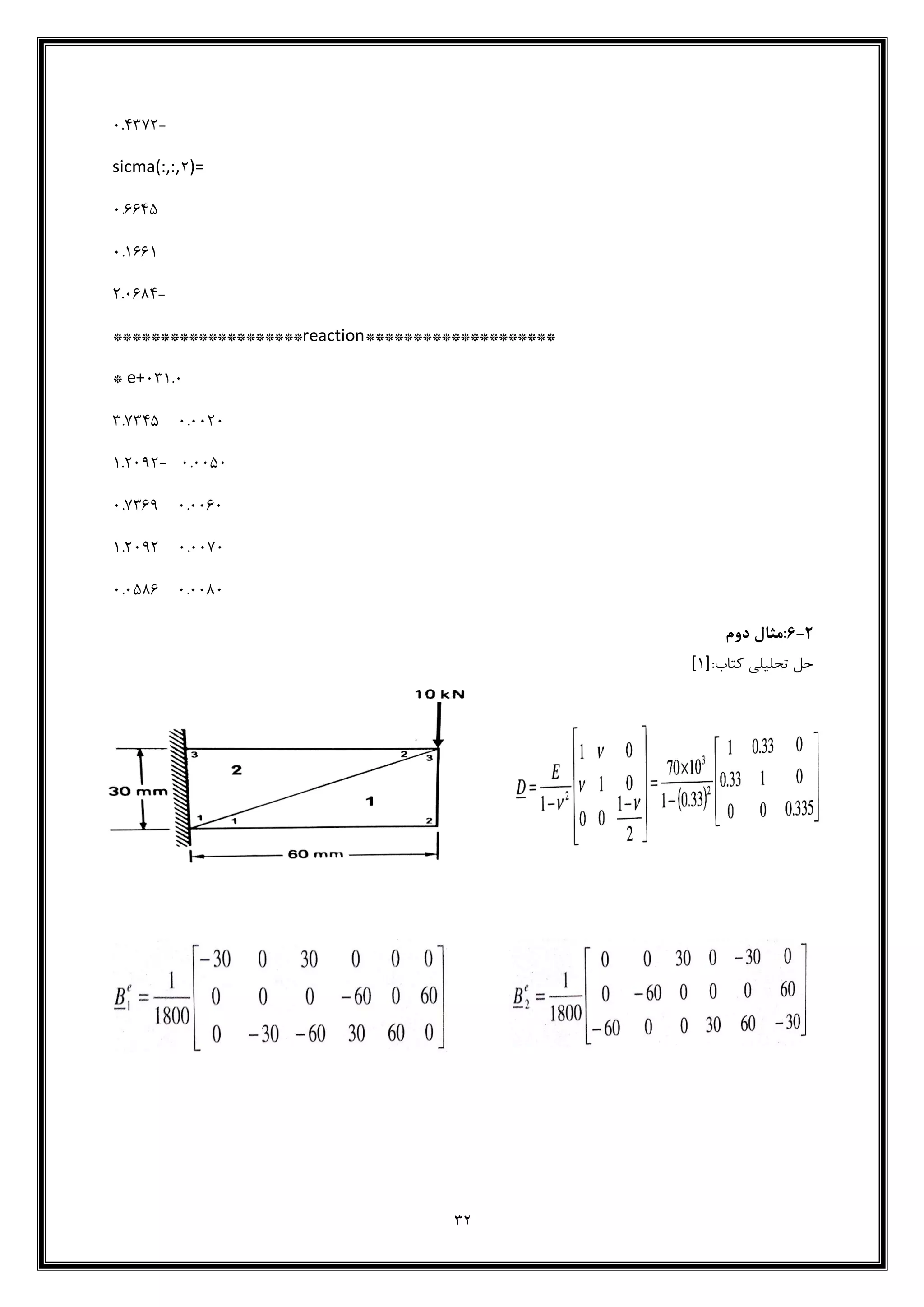 32
-4.0371
sicma(:,:,1)=
4.6609
4.1661
-1.4690
********************reaction********************
1.4e+43*
4.44143.7309
4.4494-1.1481
4.44644.7368
4.44741.1481
4.44944.4996
2-.‫دوم‬ ‫:مثال‬
:‫کتاب‬ ‫تحلیلی‬ ‫حل‬]1[
 