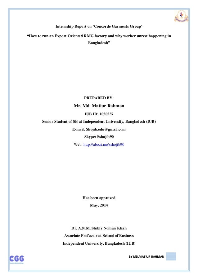 an internship report on concorde garments groups cover page cover page for letter