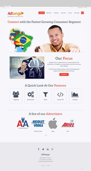 Website designed and developed for Adtango Media - Digital marketing company, San Francisco, USA.
