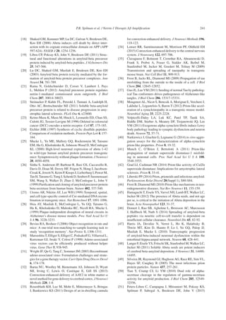 P.R. Spilman et al. / Netrin-1 Disrupts Aβ Ampliﬁcation 241
[18] Shaked GM, Kummer MP, Lu DC, Galvan V, Bredesen DE,
Koo EH (2006) Abeta induces cell death by direct inter-
action with its cognate extracellular domain on APP (APP
597-624). FASEB J 20, 1254-1256.
[19] Libeu CP, Poksay KS, John V, Bredesen DE (2011) Struc-
tural and functional alterations in amyloid-beta precursor
protein induced by amyloid-beta peptides. J Alzheimers Dis
25, 547-566.
[20] Lu DC, Shaked GM, Masliah E, Bredesen DE, Koo EH
(2003) Amyloid beta protein toxicity mediated by the for-
mation of amyloid-beta protein precursor complexes. Ann
Neurol 54, 781-789.
[21] Rama N, Goldschneider D, Corset V, Lambert J, Pays
L, Mehlen P (2012) Amyloid precursor protein regulates
netrin-1-mediated commissural axon outgrowth. J Biol
Chem 287, 30014-30023.
[22] Steinacker P, Kuhle FL, Petzold J, Tumani A, Ludolph H,
Otto AC, Brettschneider MJ (2011) Soluble beta-amyloid
precursor protein is related to disease progression in amy-
otrophic lateral sclerosis. PLoS One 6, e23600.
[23] Keino-Masu K, Masu M, Hinck L, Leonardo ED, Chan SS,
Culotti JG, Tessier-Lavigne M (1996) Deleted in colorectal
cancer (DCC) encodes a netrin receptor. Cell 87, 175-185.
[24] Eichler JHR (1997) Synthesis of cyclic disulﬁde peptides:
Comparison of oxidation methods. Protein Pept Lett 4, 157-
164.
[25] Mucke L, Yu ME, Mallory GQ, Rockenstein M, Tatsuno
EM, Hu G, Kholodenko K, Johnson-Wood D, McConlogue
KL (2000) High-level neuronal expression of abeta 1-42
in wild-type human amyloid protein precursor transgenic
mice: Synaptotoxicity without plaque formation. J Neurosci
20, 4050-4058.
[26] Sinha S, Anderson JP, Barbour R, Basi GS, Caccavello R,
Davis D, Doan M, Dovey HF, Frigon N, Hong J, Jacobson-
Croak K, Jewett N, Keim P, Knops J, Lieberburg I, Power M,
TanH,TatsunoG,TungJ,SchenkD,SeubertP,Suomensaari
SM, Wang S, Walker D, Zhao J, McConlogue L, John V
(1999)Puriﬁcationandcloningofamyloidprecursorprotein
beta-secretase from human brain. Nature 402, 537-540.
[27] Utomo AR, Nikitin AY, Lee WH (1999) Temporal, spatial,
and cell type-speciﬁc control of Cre-mediated DNA recom-
bination in transgenic mice. Nat Biotechnol 17, 1091-1096.
[28] Hsia AY, Masliah E, McConlogue L, Yu GQ, Tatsuno G,
Hu K, Kholodenko D, Malenka RC, Nicoll RA, Mucke L
(1999) Plaque-independent disruption of neural circuits in
Alzheimer’s disease mouse models. Proc Natl Acad Sci U
S A 96, 3228-3233.
[29] Bevins RA, Besheer J (2006) Object recognition in rats and
mice: A one-trial non-matching-to-sample learning task to
study ‘recognition memory’. Nat Protoc 1, 1306-1311.
[30] Matsushita T, Elliger S, Elliger C, Podsakoff G, Villarreal L,
Kurtzman GJ, Iwaki Y, Colosi P (1998) Adeno-associated
virus vectors can be efﬁciently produced without helper
virus. Gene Ther 5, 938-945.
[31] Wright JF, Qu G, Tang C, Sommer JM (2003) Recombinant
adeno-associated virus: Formulation challenges and strate-
gies for a gene therapy vector. Curr Opin Drug Discov Devel
6, 174-178.
[32] Barua NU, Woolley M, Bienemann AS, Johnson D, Wyatt
MJ, Irving C, Lewis O, Castrique E, Gill SS (2013)
Convection-enhanced delivery of AAV2 in white matter–a
novelmethodforgenedeliverytocerebralcortex.JNeurosci
Methods 220, 1-8.
[33] Rosenbluth KH, Luz M, Mohr E, Mittermeyer S, Bringas
J, Bankiewicz KS (2011) Design of an in-dwelling cannula
for convection-enhanced delivery. J Neurosci Methods 196,
118-123.
[34] Lonser RR, Sarntinoranont M, Morrison PF, Oldﬁeld EH
(2015) Convection-enhanced delivery to the central nervous
system. J Neurosurg 122, 697-706.
[35] Clavaguera F, Bolmont T, Crowther RA, Abramowski D,
Frank S, Probst A, Fraser G, Stalder AK, Beibel M,
Staufenbiel M, Jucker M, Goedert M, Tolnay M (2009)
Transmission and spreading of tauopathy in transgenic
mouse brain. Nat Cell Biol 11, 909-913.
[36] Frost B, Jacks RL, Diamond MI (2009) Propagation of tau
misfolding from the outside to the inside of a cell. J Biol
Chem 284, 12845-12852.
[37] Guo JL, Lee VM (2011) Seeding of normal Tau by patholog-
ical Tau conformers drives pathogenesis of Alzheimer-like
tangles. J Biol Chem 286, 15317-15331.
[38] Mougenot AL, Nicot S, Bencsik A, Morignat E, Verchere J,
Lakhdar L, Legastelois S, Baron T (2012) Prion-like accel-
eration of a synucleinopathy in a transgenic mouse model.
Neurobiol Aging 33, 2225-2228.
[39] Volpicelli-Daley LA, Luk KC, Patel TP, Tanik SA,
Riddle DM, Stieber A, Meaney DF, Trojanowski JQ, Lee
VM (2011) Exogenous alpha-synuclein ﬁbrils induce Lewy
body pathology leading to synaptic dysfunction and neuron
death. Neuron 72, 57-71.
[40] Narkiewicz J, Giachin G, Legname G (2014) in vitro aggre-
gation assays for the characterization of alpha-synuclein
prion-like properties. Prion 8, 19-32.
[41] Munch C, O’Brien J, Bertolotti A (2011) Prion-like
propagation of mutant superoxide dismutase-1 misfold-
ing in neuronal cells. Proc Natl Acad Sci U S A 108,
3548-3553.
[42] Grad LI, Cashman NR (2014) Prion-like activity of Cu/Zn
superoxide dismutase: Implications for amyotrophic lateral
sclerosis. Prion 8, 33-41.
[43] Liberski PP (2014) Prion, prionoids and infectious amyloid.
Parkinsonism Relat Disord 20(Suppl 1), S80-S84.
[44] Frost B, Diamond MI (2010) Prion-like mechanisms in neu-
rodegenerative diseases. Nat Rev Neurosci 11, 155-159.
[45] Hamaguchi T, Eisele YS, Varvel NH, Lamb BT, Walker LC,
Jucker M (2012) The presence of Abeta seeds, and not age
per se, is critical to the initiation of Abeta deposition in the
brain. Acta Neuropathol 123, 31-37.
[46] Domert J, Rao SB, Agholme L, Brorsson AC, Marcusson
J, Hallbeck M, Nath S (2014) Spreading of amyloid-beta
peptides via neuritic cell-to-cell transfer is dependent on
insufﬁcient cellular clearance. Neurobiol Dis 65, 82-92.
[47] Harris JA, Devidze N, Verret L, Ho K, Halabisky B,
Thwin MT, Kim D, Hamto P, Lo I, Yu GQ, Palop JJ,
Masliah E, Mucke L (2010) Transsynaptic progression
of amyloid-beta-induced neuronal dysfunction within the
entorhinal-hippocampal network. Neuron 68, 428-441.
[48] LangerF,EiseleYS,FritschiSK,StaufenbielM,WalkerLC,
Jucker M (2011) Soluble Abeta seeds are potent inducers
of cerebral beta-amyloid deposition. J Neurosci 31, 14488-
14495.
[49] Silveira JR, Raymond GJ, Hughson AG, Race RE, Sim VL,
Hayes SF, Caughey B (2005) The most infectious prion
protein particles. Nature 437, 257-261.
[50] Tian Y, Crump CJ, Li YM (2010) Dual role of alpha-
secretase cleavage in the regulation of gamma-secretase
activity for amyloid production. J Biol Chem 285, 32549-
32556.
[51] Peters-Libeu C, Campagna J, Mitsumori M, Poksay KS,
Spilman P, Sabogal A, Bredesen DE, John V (2015)
 