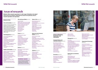 44   International prospectus bbk.ac.uk/study
MPhil/PhD research
School of Arts
Arts and Humanities MPhil/PhD
Students admitted to this programme
will have 2 co-supervisors from
different departments in the School
of Arts: Cultures and Languages;
English and Humanities; Film, Media
and Cultural Studies; and History of
Art. We provide supervision in a wide
range of areas within these broad
fields of study.
Arts Management MPhil/PhD
Art and urban regeneration
Arts education
Art history
Cultural policy, theory and identity
Curatorial and archival practice
Environmental, site-based art
Museum studies
Professional and managerial practice
Public art, sculpture parks and
gardens
Virtual identity in the creative
industries.
English and Humanities MPhil/PhD
Creative writing (including practice-
based research)
Gender and sexuality studies
Literary and cultural theory
Medieval literature and culture
Modern and contemporary periods
Old English and Old Norse
Poetry and poetics
Renaissance and early modern
periods
Romantic and Victorian studies
Theatre and performance studies.
Film and Screen Media MPhil/PhD
Cultural studies
Digital media culture and technology
Film industries and cinema cultures
(British, European and worldwide)
Gender and sexuality studies
History of television
Journalism studies
Media studies
Multimedia design
Music industry
Visual arts.
French MPhil/PhD
Cinema and film studies
Colonialism
French history
French philosophy and thought
Gender and sexuality studies
Linguistics and bilingualism
Literature from the eighteenth
to the twenty-first century
Literary criticism
Renaissance studies
Visual arts.
German MPhil/PhD
Anglo-German cultural relations
Film studies
Gender and sexuality studies
German history
German literature from the
eighteenth to the twenty-first century
German philosophy and thought
Memory studies.
History of Art MPhil/PhD
British and European art
and architecture
Computer applications for art history
Critical theory
Cultural history and studies
Digital media
Gender and sexuality studies
Italian and Renaissance art
Medieval architecture
Museology
Visual culture.
Iberian and Latin American
Studies MPhil/PhD
Cinema and film studies
Colonialism
Golden Age art, history and culture
Latin American art, history and culture
Literature and poetry
Luso-Brazilian art, history
and culture
Museum studies
Spanish American art, history
and culture
Spanish and Portuguese art, history
and culture
Urban studies.
Japanese MPhil/PhD
Creative industries
Cultural studies
Gender and sexuality studies
Media studies
Popular culture
Race and ethnicity
Theatre and performance
Visual arts.
MPhil/PhD research
School of Business,
Economics and
Informatics
Computer Science and
Information Systems MPhil/PhD
Bio-inspired computing
Data management and mining
Learning technologies
Logic and artificial intelligence
Mobile and ubiquitous computing
Programming languages
Search engines
Semantic web
Social networks
Web technologies.
Economics MPhil/PhD
Banking and bank regulation
Commodities and derivatives
Development economics
Econometrics
Economic theory
Finance
Hedge fund management
Labour markets
Macroeconomics
Stock price modelling.
Management MPhil/PhD
Accounting
Corporate governance and corporate
social responsibility
Economic development
Employee and industrial relations
Finance and financial management
Information systems strategy and
technology management
Innovation policy
International business
Marketing
Sport business management.
Mathematics and Statistics
MPhil/PhD
Applied statistics and
multivariate analysis
Approximation theory and numerical
analysis
Combinatorics, algebra and designs
Covariance modelling for repeated
measures and longitudinal data
Mathematical finance
Mathematical physics and partial
differential equations
Medical statistics
Probability and stochastic processes,
pure and applied.
Organizational Psychology
MPhil/PhD
Careers and innovation
Employment and psychological
contracts
Human resource management
Organisation studies and
organisational sociology
Organisational communication
Pay
Selection and assessment
Technology development and
organisational change
Training
Well-being and emotion.
International prospectus  45bbk.ac.uk/study
Academics’ research
To see a full list of our academics’
research interests and areas
of specialism and supervision,
please visit bbk.ac.uk/experts
Areas of research
Birkbeck offers research supervision in a wide range of disciplines and subject
areas across its 5 schools. Listed below are some of our particular areas of
research specialism and supervision.
 