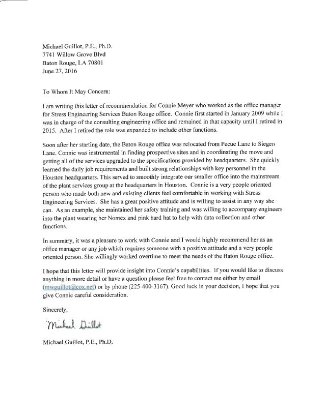 letter of recommendation for office manager