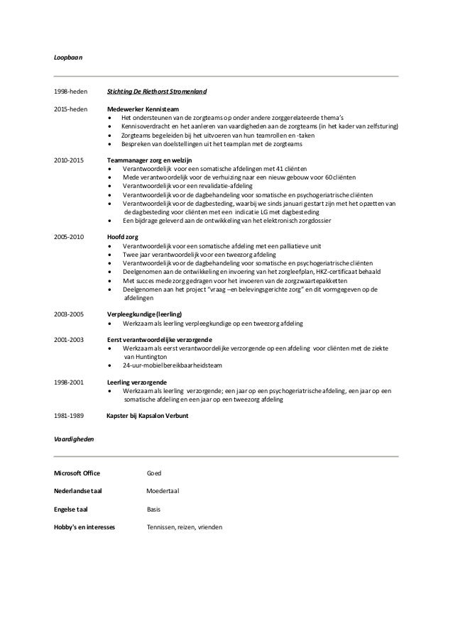 Voorbeeld Cv Verzorgende Ig Gantinova