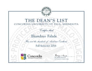 Ekundayo Falade
Fall Semester 2016
 