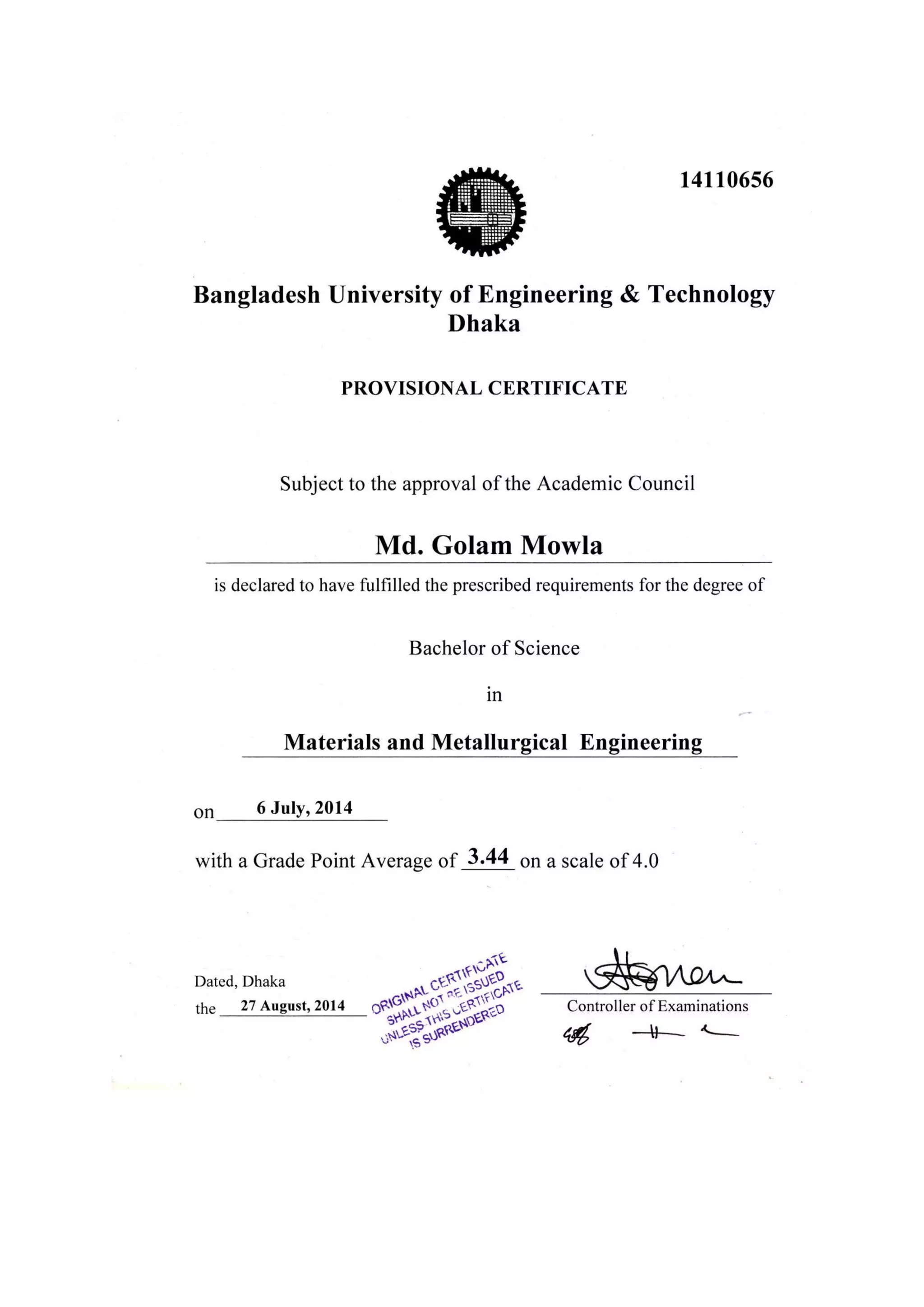 Provisional Certificate | PDF