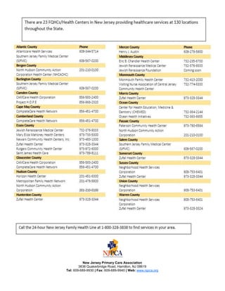 PAGE 28 │ NJPCA
New Jersey Primary Care Association
3836 Quakerbridge Road, Hamilton, NJ 08619
Tel: 609-689-9930 | Fax: 609-689-9940 | Web: www.njpca.org
 