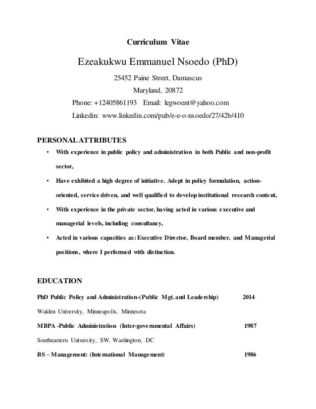 curriculum vitae usa nig