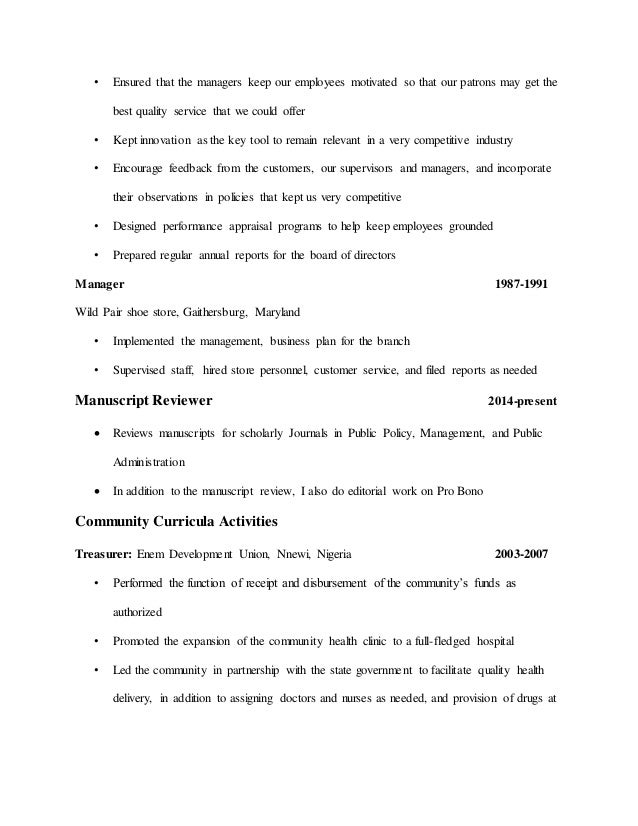 curriculum vitae usa nig