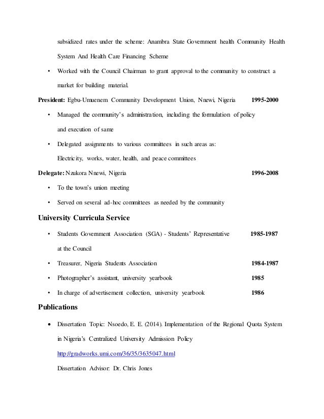curriculum vitae usa nig
