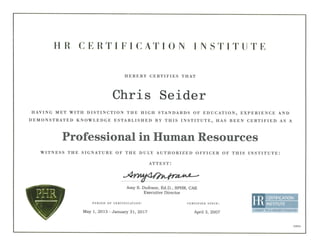 Seider PHR Certification
