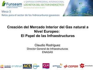 Claudio Rodríguez
Director General de Infraestructuras
ENAGÁS
Creación del Mercado Interior del Gas natural a
Nivel Europeo:
El Papel de las Infraestructuras
Mesa 3
Retos para el sector de los hidrocarburos gaseosos
 